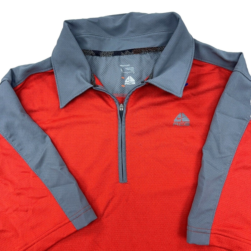 Nike ACG Polo Shirt Men Large Red Gray Quarter Zip Pullover Performance Tennis